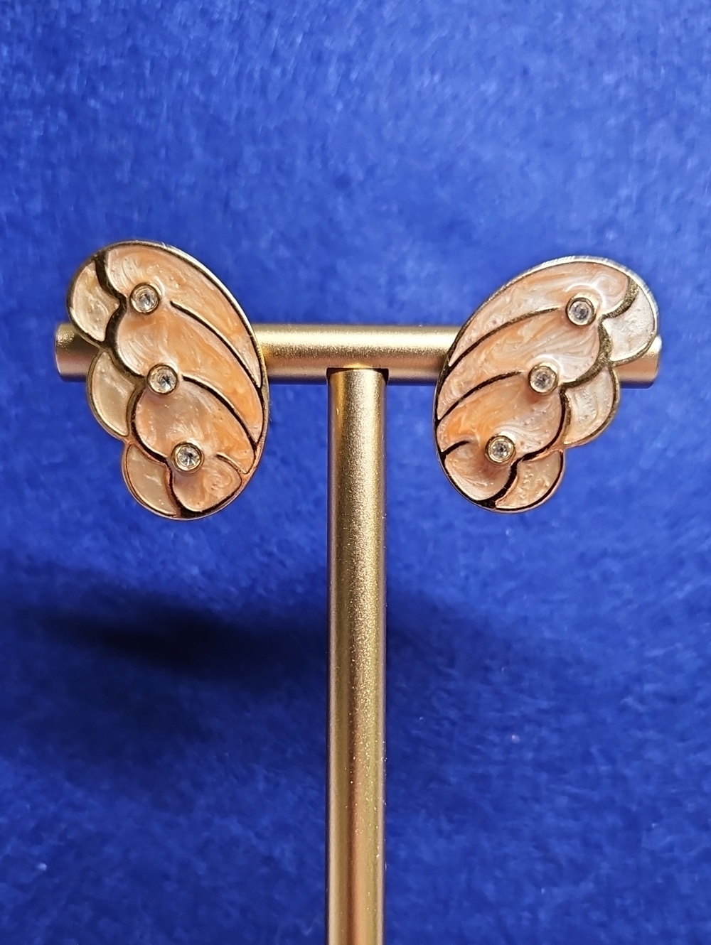 KJL for Avon Papillon Enamel Rhinestone Post Back Earrings in Peach & Gold